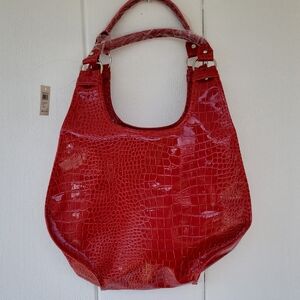 Bijoux Terner Red Crocodile-Embossed Shoulder Bag